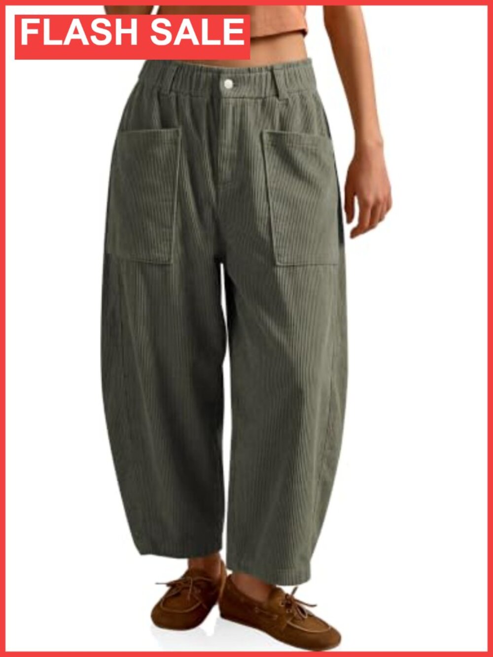 TARSE Corduroy Barrel Leg Pants High Rise Wide Leg Cropped Casual Trousers
